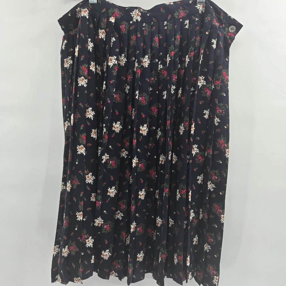 Vintage SK & Company Navy Floral Side Button Pleating Elastic Waist Skirt 16W